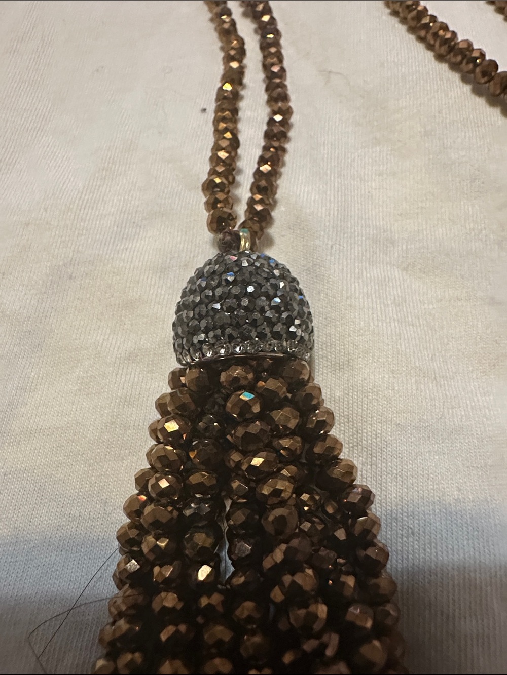 Crystal Tassel Necklace in Bronze -Soarkley by NATASHA. NEW e/Tag